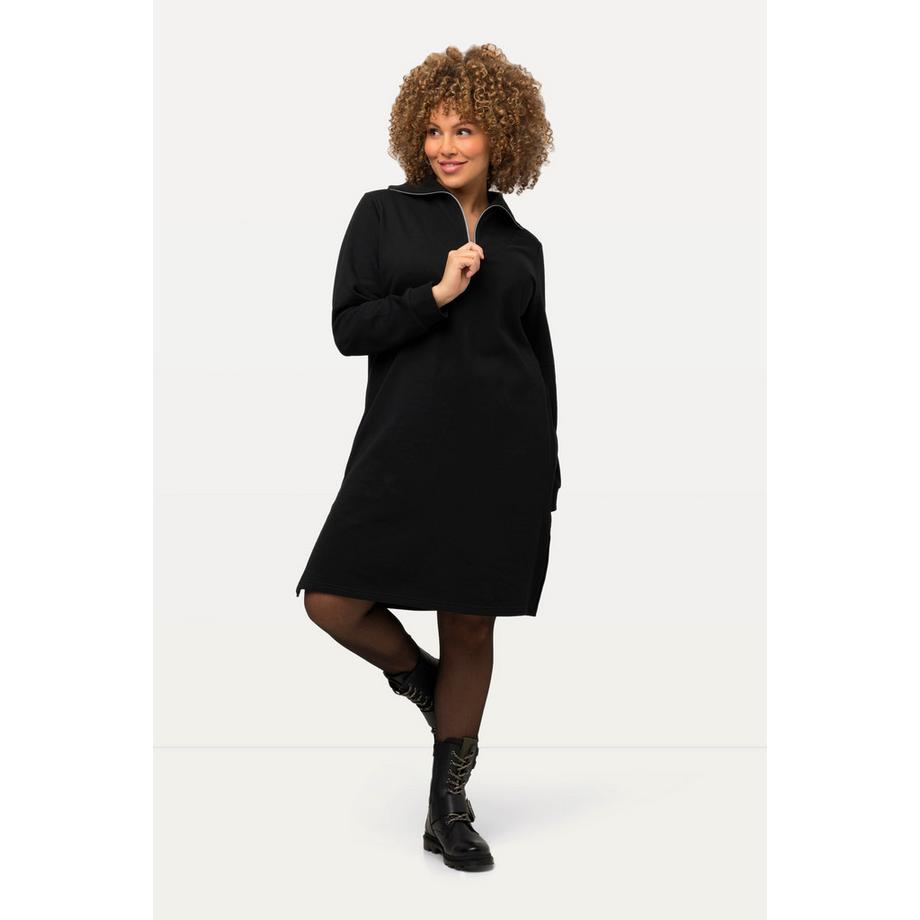 Ulla Popken Robe en molleton Col camionneur Fermeture éclair Manches longues  