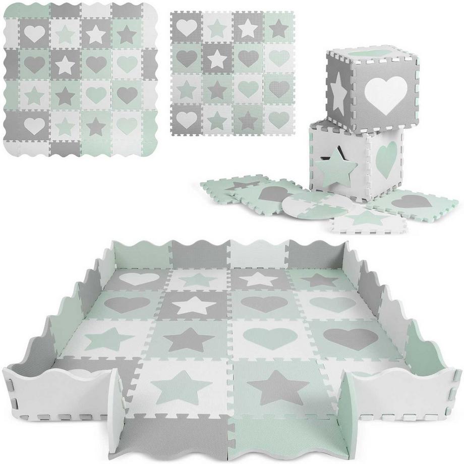 B2X  Tapis en mousse Puzzle 151x151cm 16 pcs Ricokids Gris-Menthe 