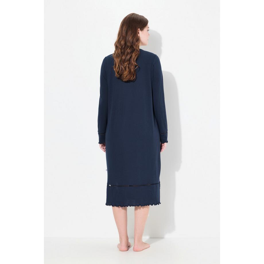 Ulla Popken Nachthemd mit Häkelband Langarm Rundhals  