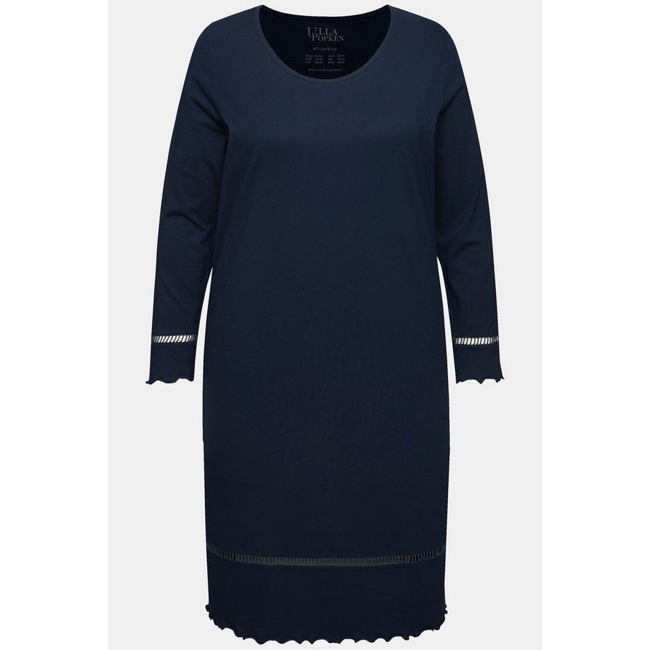 Ulla Popken Nachthemd mit Häkelband Langarm Rundhals  