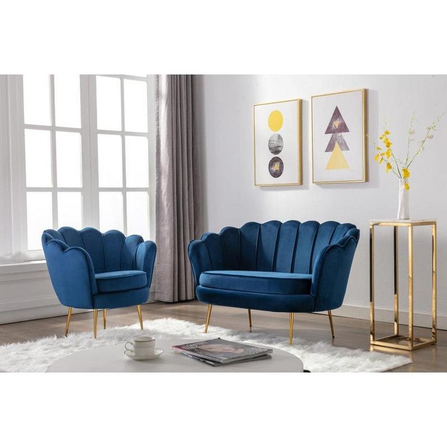 Couchgarnitur Muschel 2+1 - Samt - Dunkelblau - DANDELION