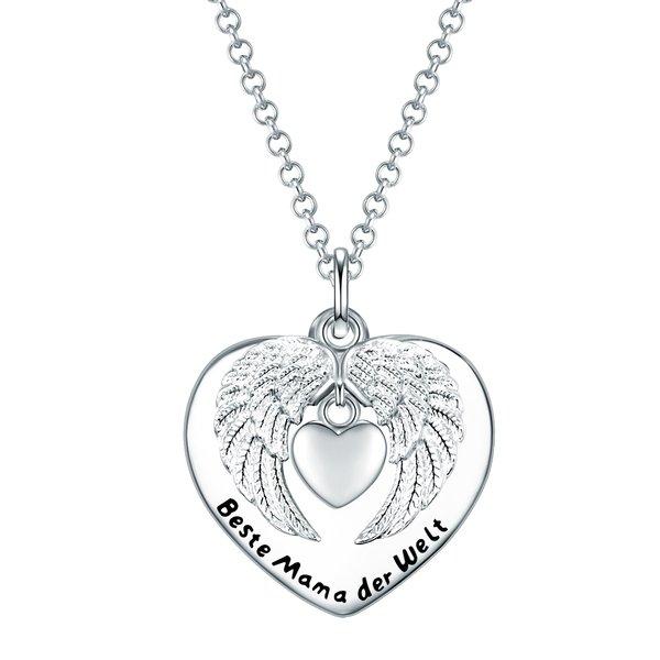 Rafaela Donata  Femme Collier tendance Coeur avec ailes + citation "Beste Mama" 