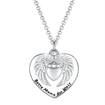 Femme Collier tendance Coeur avec ailes + citation "Beste Mama"