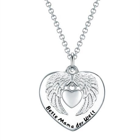 Rafaela Donata  Femme Collier tendance Coeur avec ailes + citation "Beste Mama" 