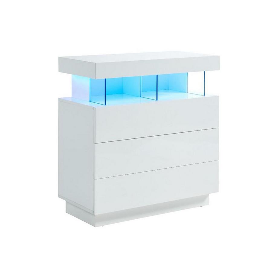 Vente-unique  Commode 3 tiroirs - Avec LEDs - MDF - Blanc laqué - FABIO II 