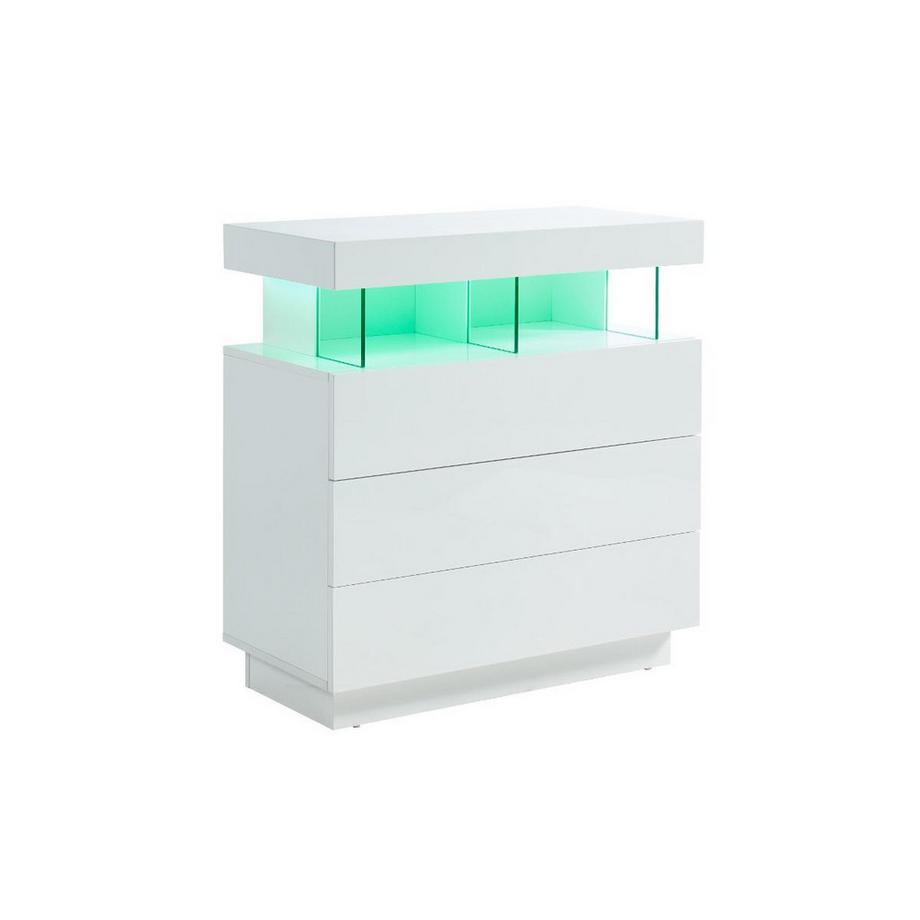 Vente-unique  Commode 3 tiroirs - Avec LEDs - MDF - Blanc laqué - FABIO II 