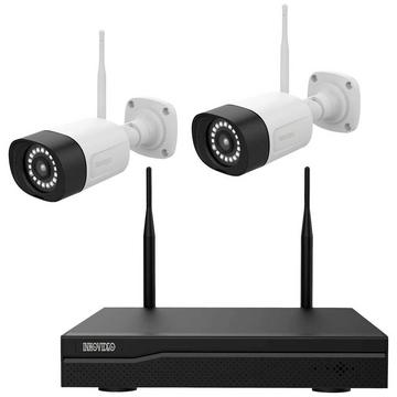 Inkovideo WLAN Komplettset für Videoüberwachung mit 4-Kanal Netzwerkrekorder und 2x 3 MP Überwachungskameras
