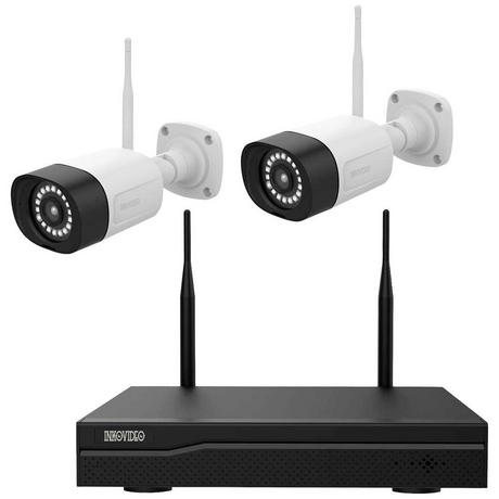 Inkovideo  Inkovideo WLAN Komplettset für Videoüberwachung mit 4-Kanal Netzwerkrekorder und 2x 3 MP Überwachungskameras 