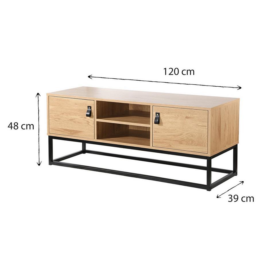 Calicosy Meuble TV Décor Chêne 2 Portes 2 Niches L120 cm - JILL  