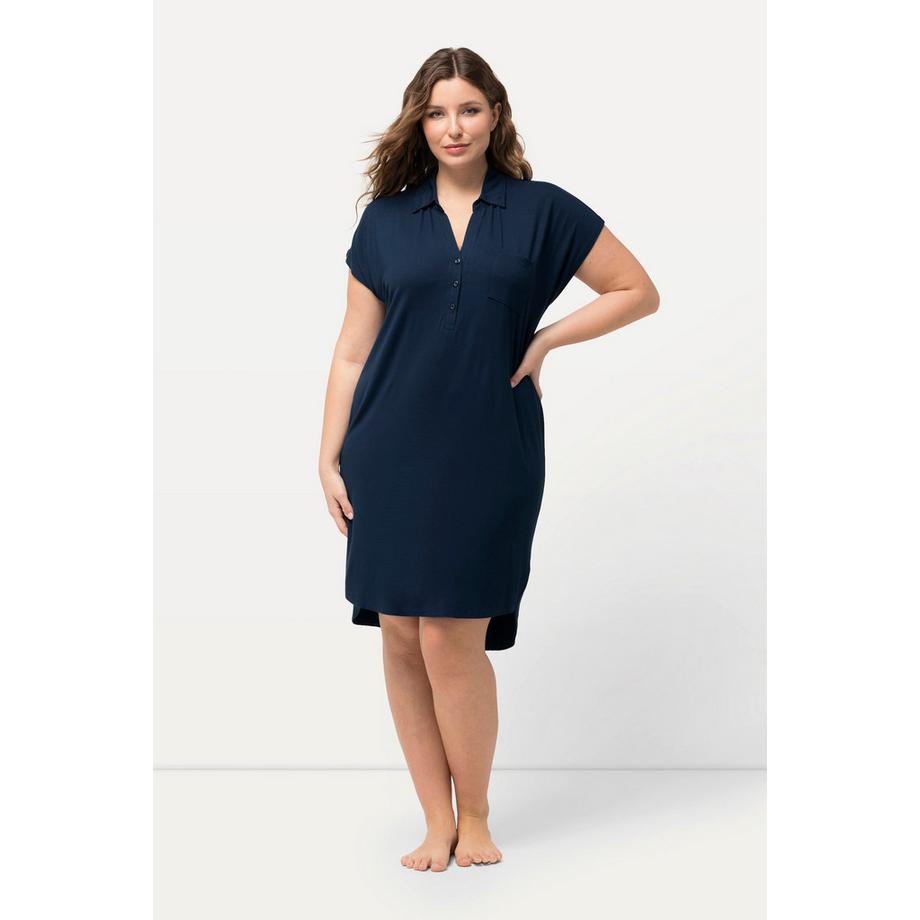 Ulla Popken Chemise de nuit oversize col chemise décolleté en V manches courtes  