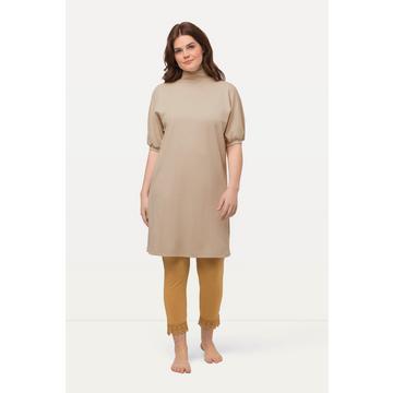 Long T-shirt, coupe en forme d'œuf, col roulé, manches courtes, coton bio