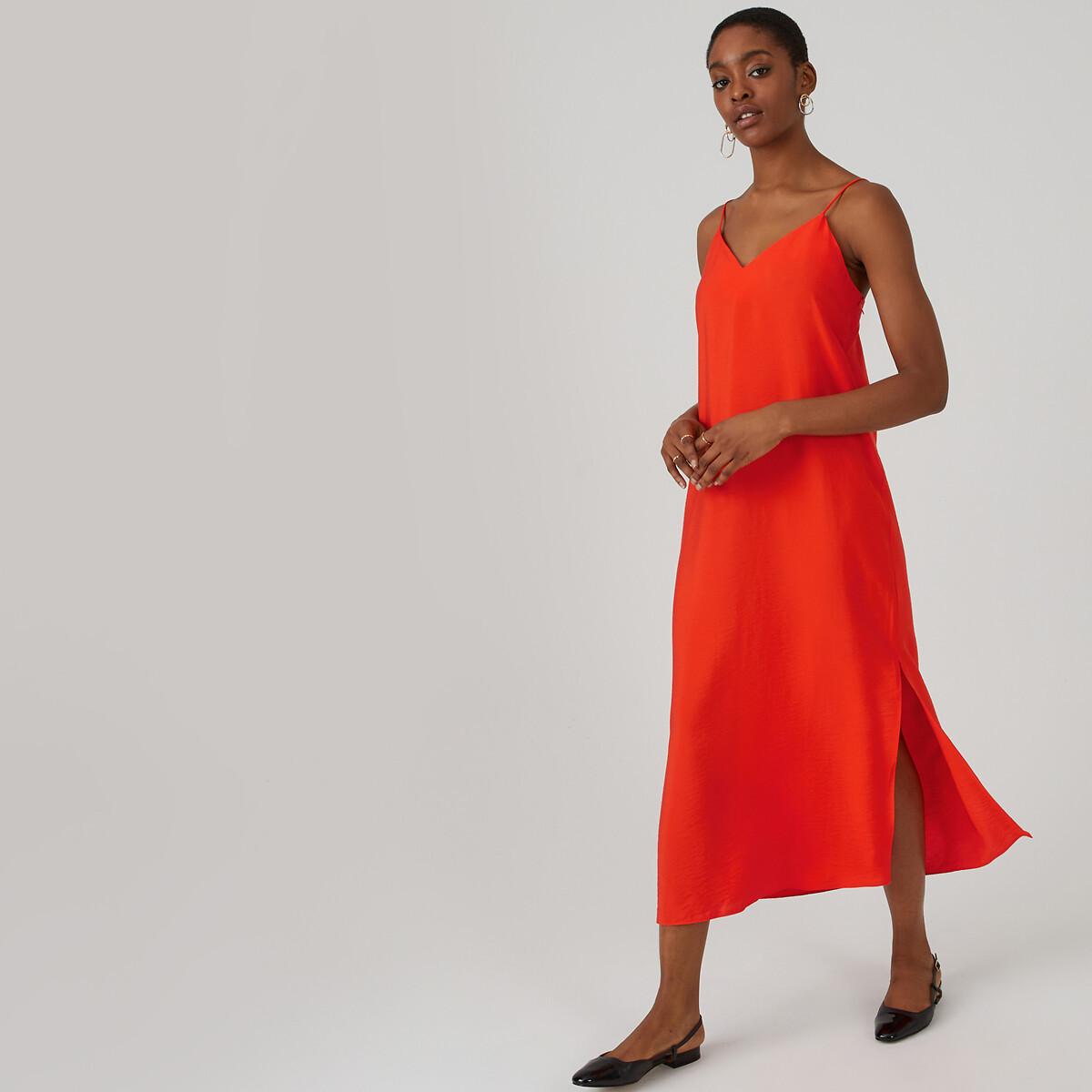 Image of Langes Kleid Mit Schmalen Trägern Damen Orange 42