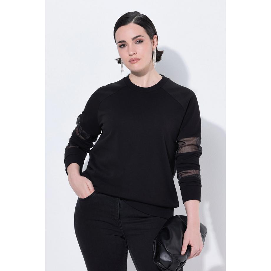 Ulla Popken Sweat-shirt manches longues Classic Fit avec empiècements en tulle  