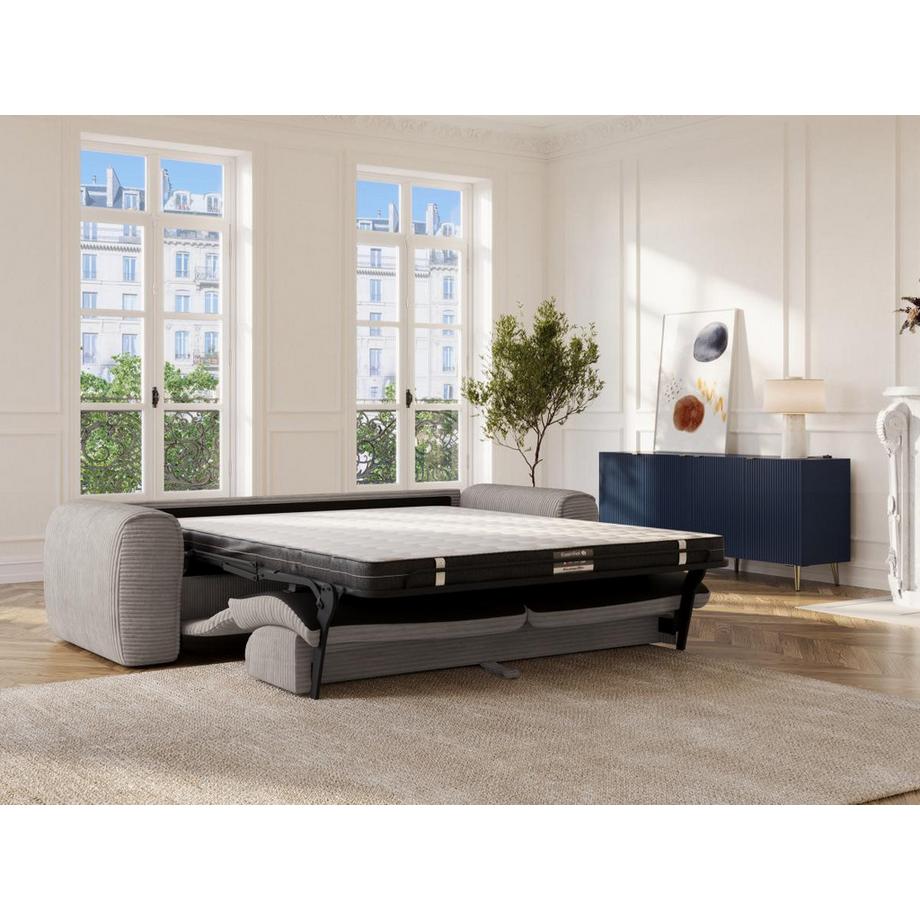 Vente-unique Sofa 4-Sitzer mit Matratze - Cord - Hellgrau - POGNIA  