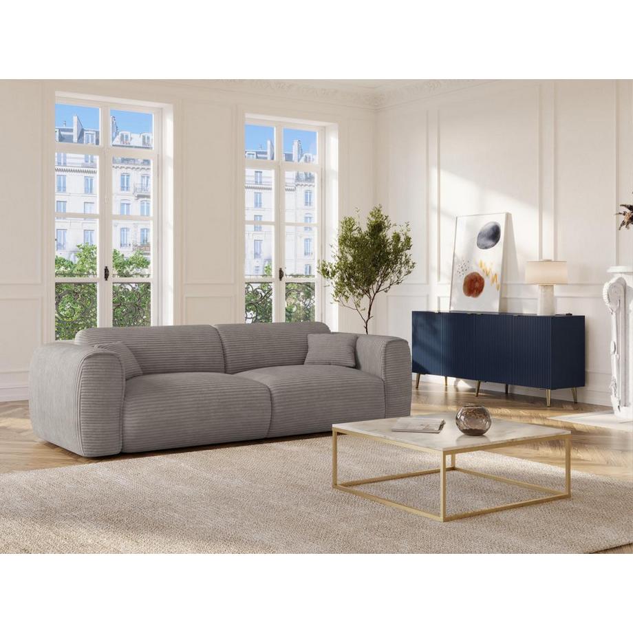 Vente-unique Sofa 4-Sitzer mit Matratze - Cord - Hellgrau - POGNIA  
