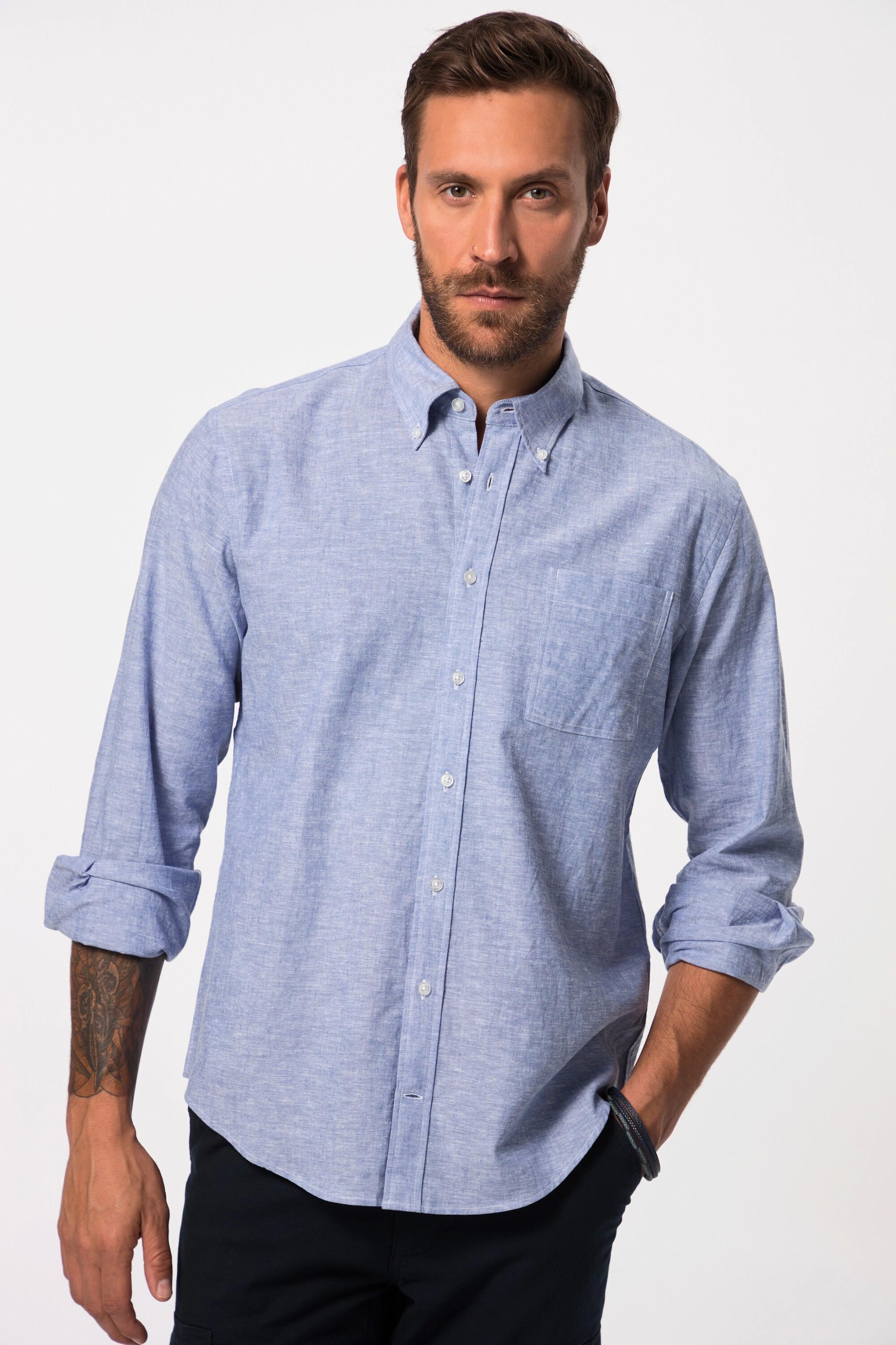 JP1880  Leinenmixhemd, Langarm, Buttondown-Kragen, Modern Fit 