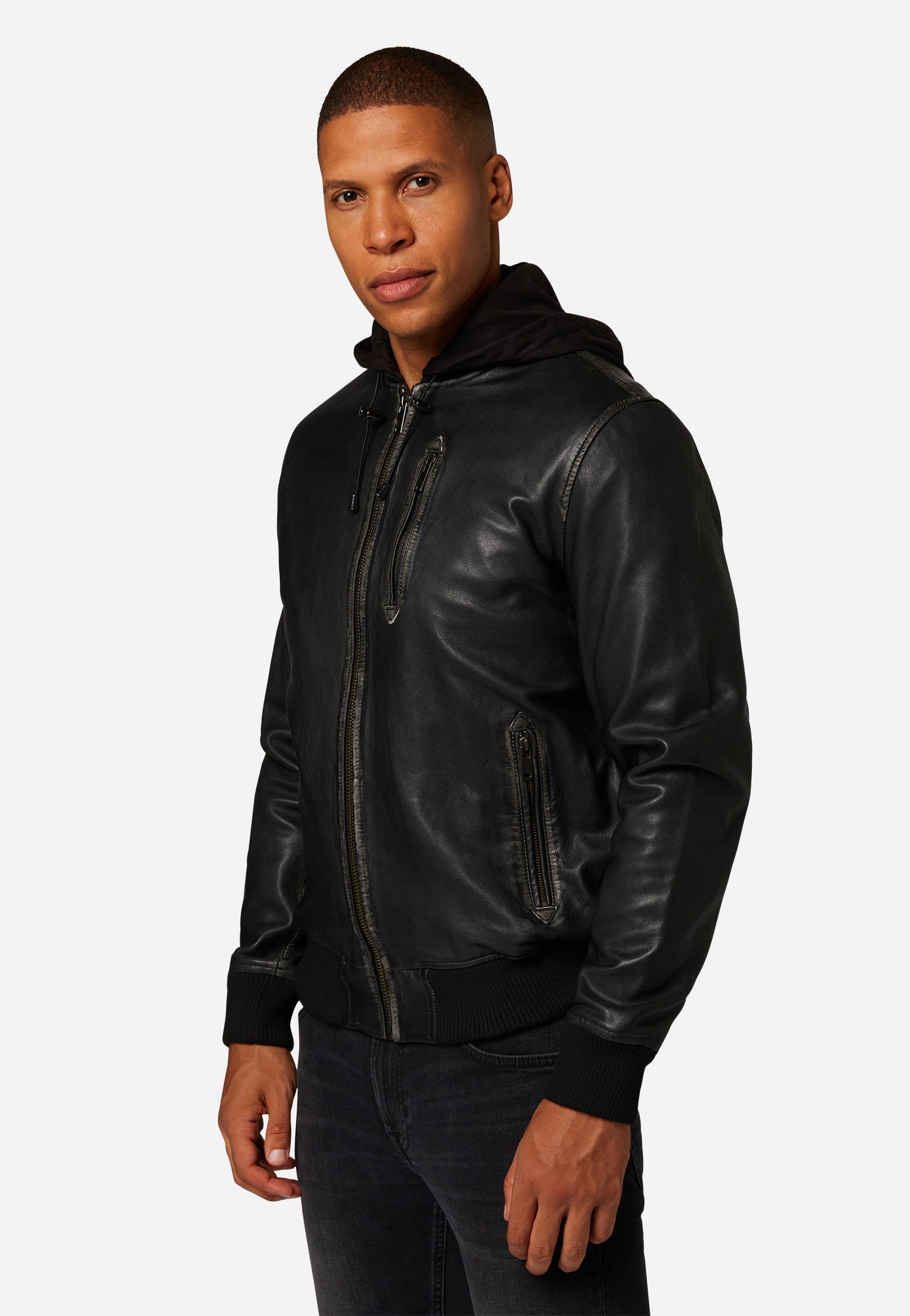 RICANO  Lederjacke John - College-Stil mit abtrennbarer Kapuze 