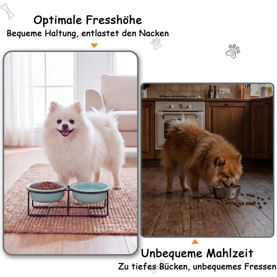 Alopini  Ensemble de Bols pour Chiens Bols pour Chiens Surélevés Bol de Nourriture en Céramique pour Chien Lot de 2 avec Support en Métal Antidérapant 