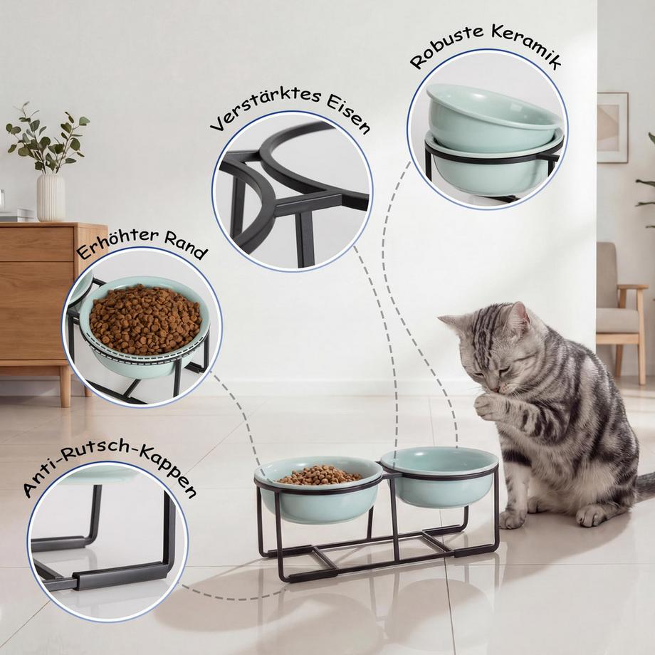 Alopini  Ensemble de Bols pour Chiens Bols pour Chiens Surélevés Bol de Nourriture en Céramique pour Chien Lot de 2 avec Support en Métal Antidérapant 