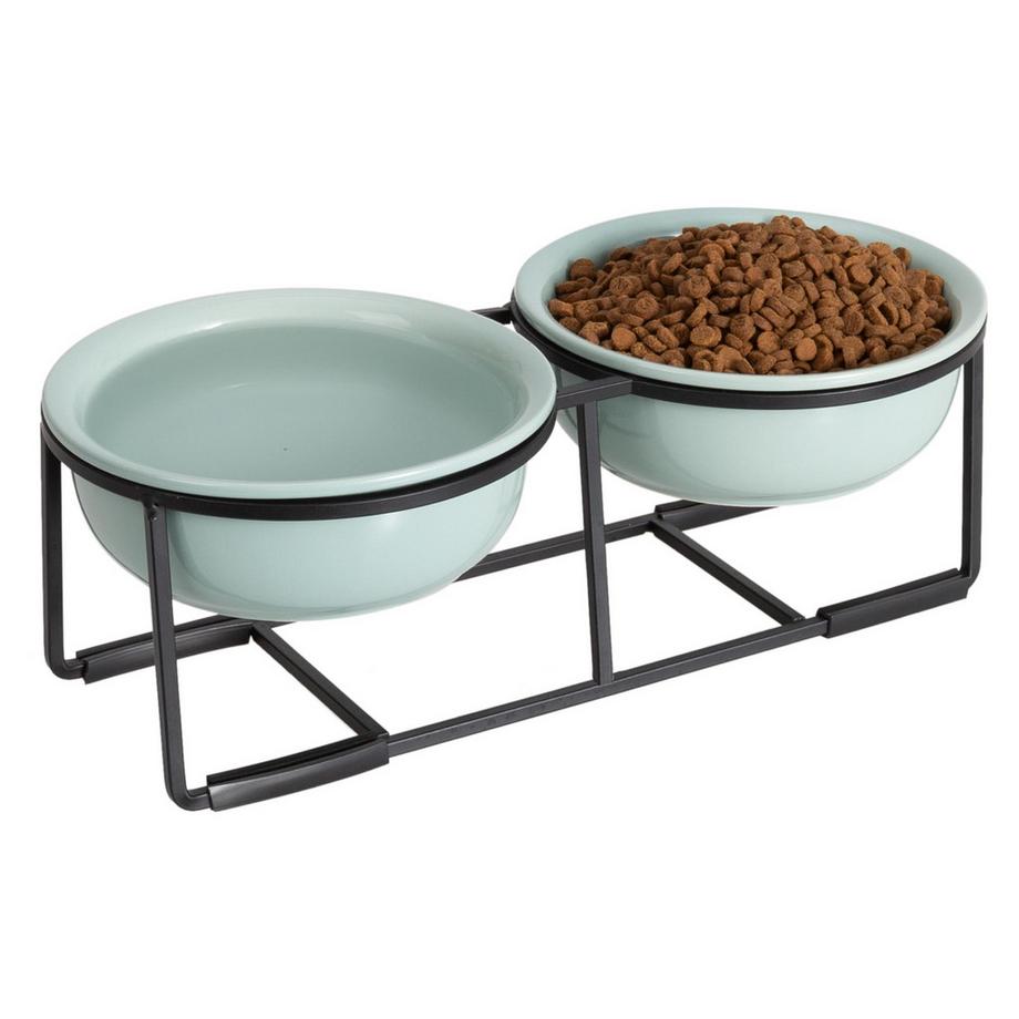 Ensemble de Bols pour Chiens Bols pour Chiens Surélevés Bol de Nourriture en Céramique pour Chien Lot de 2 avec Support en Métal Antidérapant