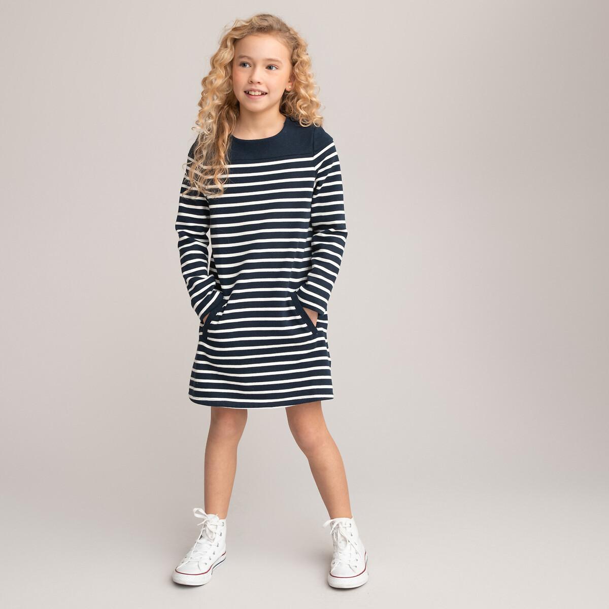Image of Streifenkleid Aus Sweatware Mädchen Weiss Bedruckt 5-6A