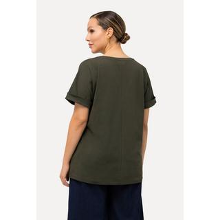 Ulla Popken  T-shirt dal taglio oversize con ananas, scollo a girocollo e mezze maniche 