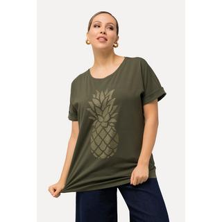 Ulla Popken  T-shirt dal taglio oversize con ananas, scollo a girocollo e mezze maniche 