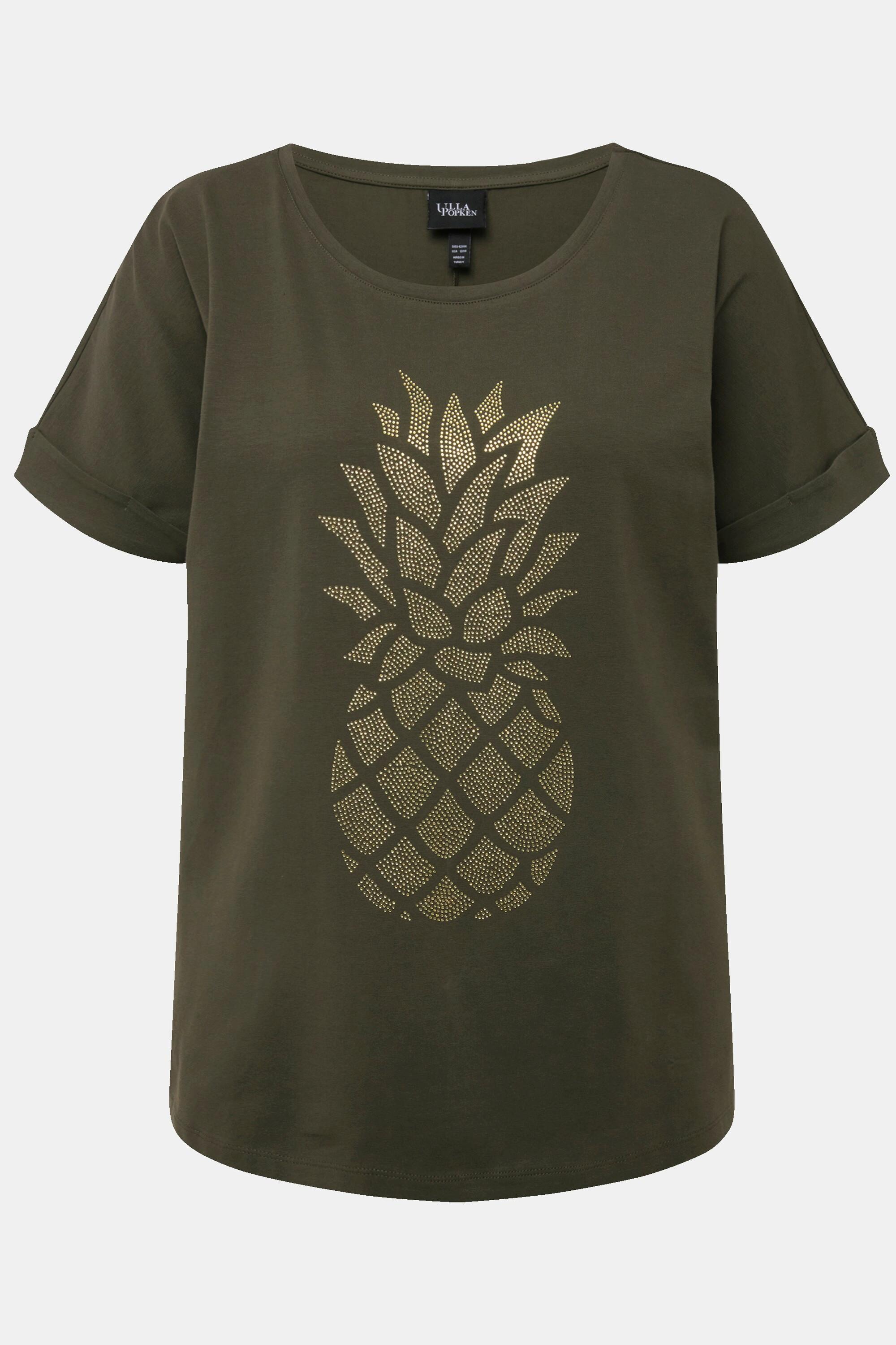 Ulla Popken  T-shirt oversized à motif ananas, décolleté rond et manches courtes 