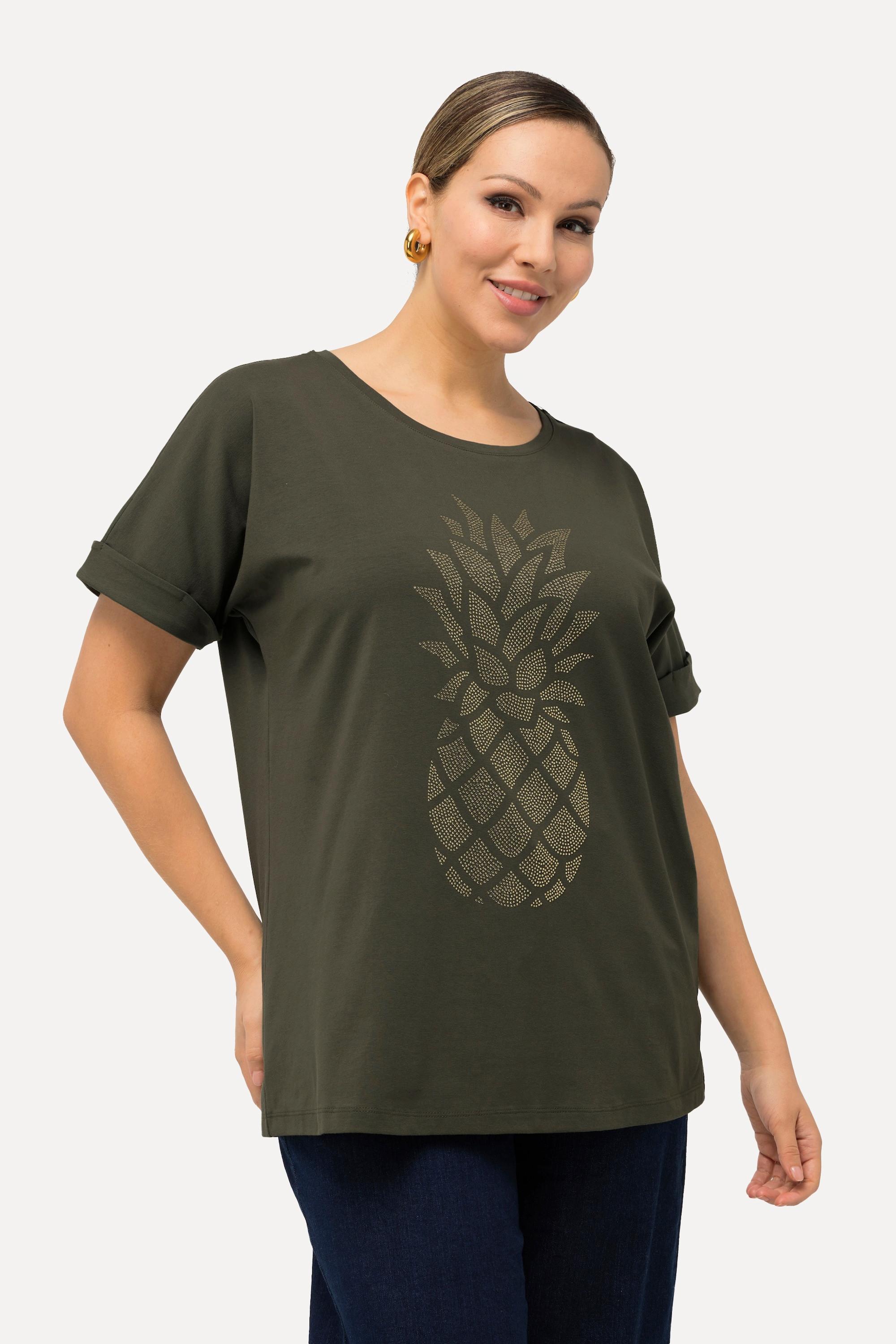 Ulla Popken  T-shirt oversized à motif ananas, décolleté rond et manches courtes 