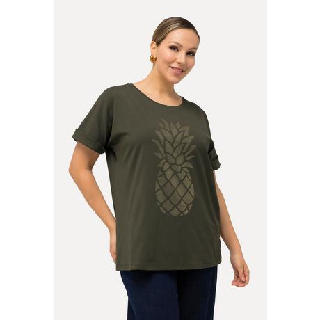 Ulla Popken  T-shirt oversized à motif ananas, décolleté rond et manches courtes 