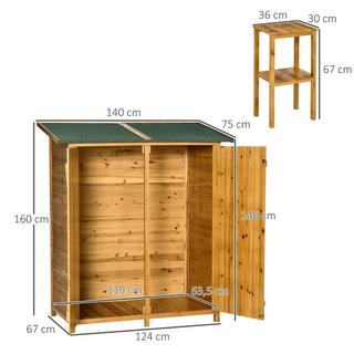 Northio Armoire de jardin, remise à outils avec 2 portes, armoire à outils avec toit en asphalte, clous de sol, armoire de rangement de jardin, bois de sapin, 140 x 75 x 157 cm  