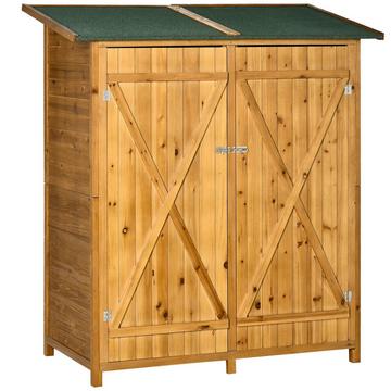 Armoire de jardin, remise à outils avec 2 portes, armoire à outils avec toit en asphalte, clous de sol, armoire de rangement de jardin, bois de sapin, 140 x 75 x 157 cm