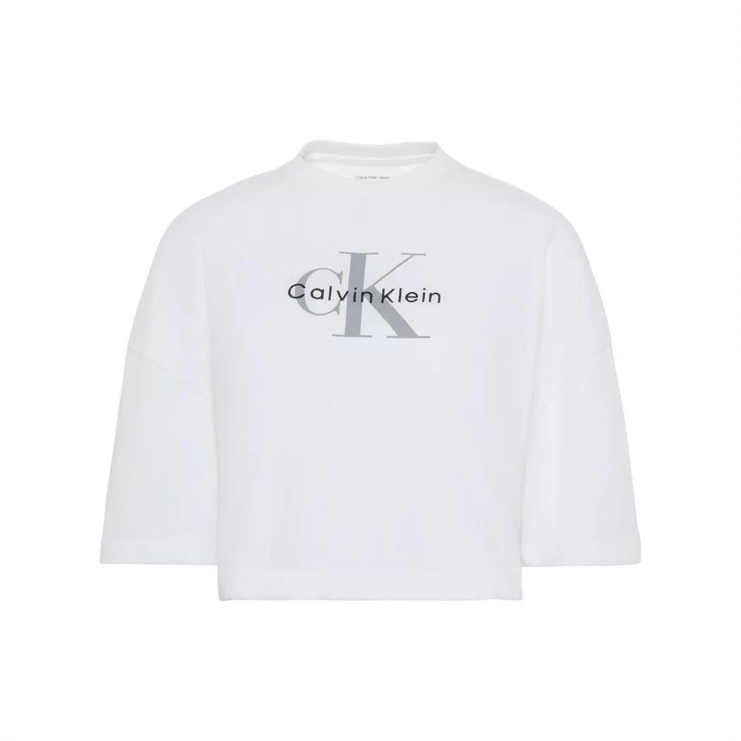 Calvin Klein - Kurzes T-Shirt, Übergroß, für Damen, Weiss, Größe 34