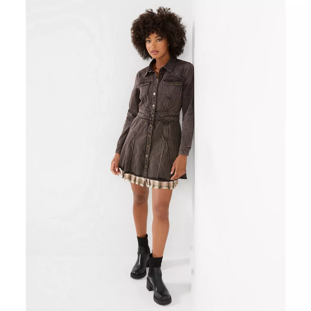 Joe Browns - Chrissie kariertes Jeans-Minikleid in Lagenlook, für Damen, Taubengrau, Größe 50
