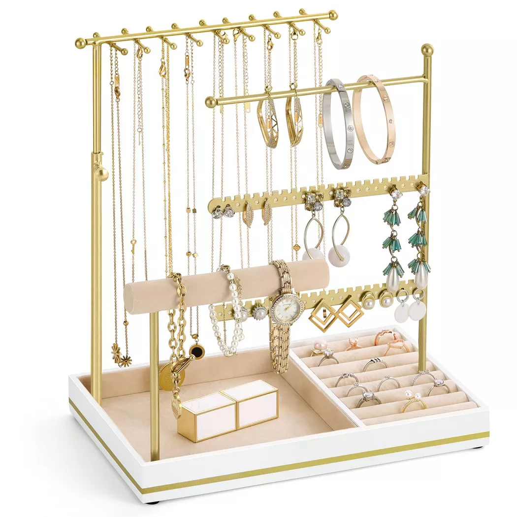 Only-bags.store - Schmuckhalter, 5-stufiger Organizer mit Ringablage, One Size, Gelb