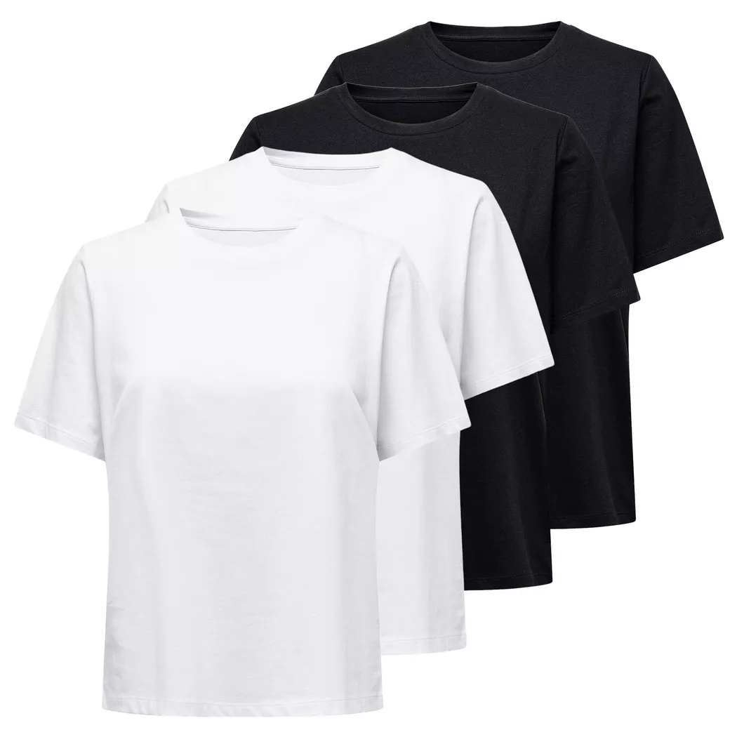 Only - T-Shirt  4er Pack Bequem sitzend-ONL TEE 4P, für Damen, Schwarz/Weiss, Größe S