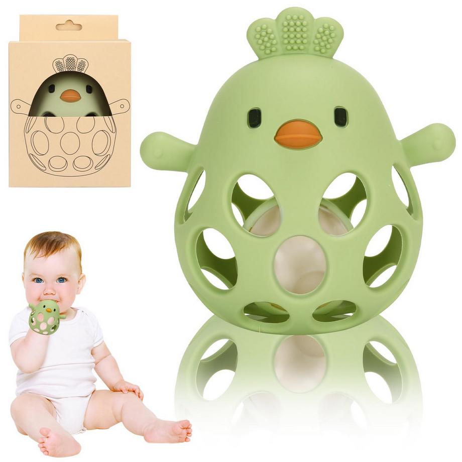 Hochet en Silicone Pour Bébé, Anneau de dentition Au Poulet, Jouet de dentition Sensoriel pour Bébé