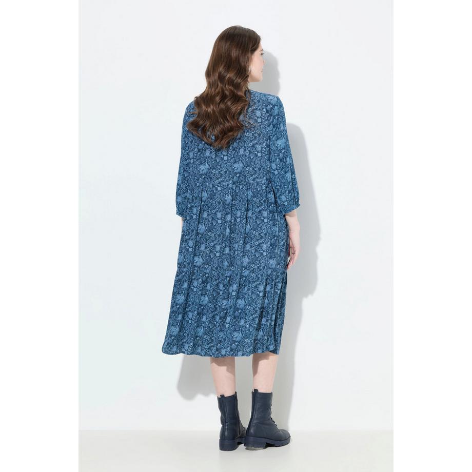 Ulla Popken Abito svasato floreale scollo a V maniche 3/4  