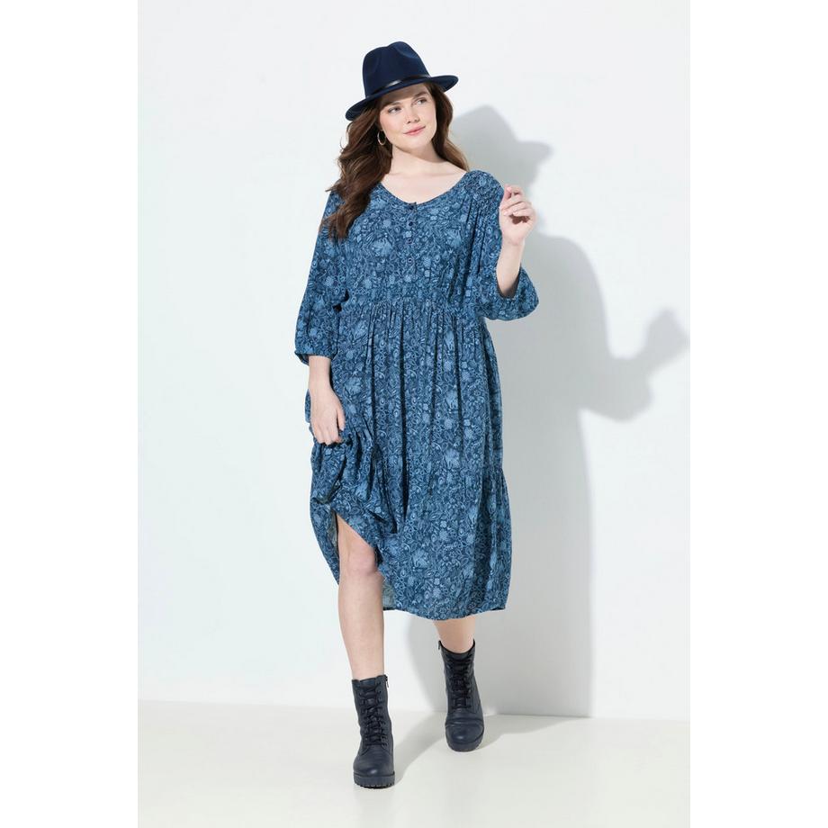 Ulla Popken Abito svasato floreale scollo a V maniche 3/4  