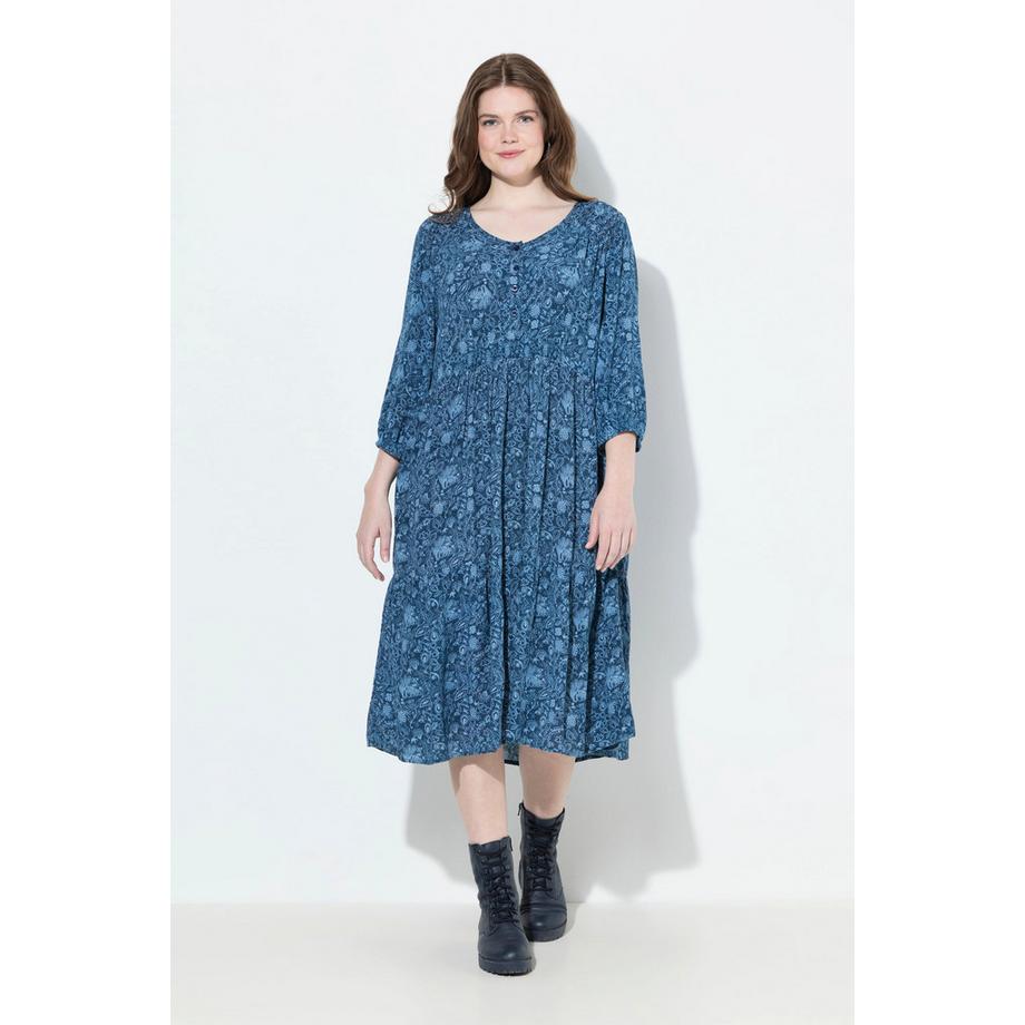 Ulla Popken Abito svasato floreale scollo a V maniche 3/4  