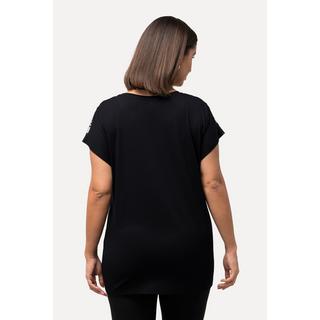 Ulla Popken  T-shirt dal taglio oversize con mix di righe, scollo a girocollo e mezze maniche 