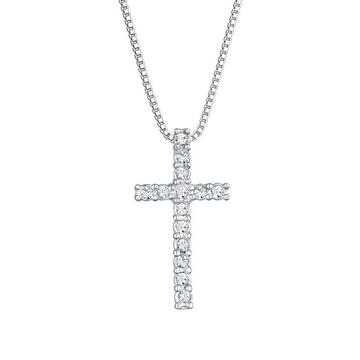 Halskette Halskette Lang Kreuz Glas Kristalle 925 Sterling Silber