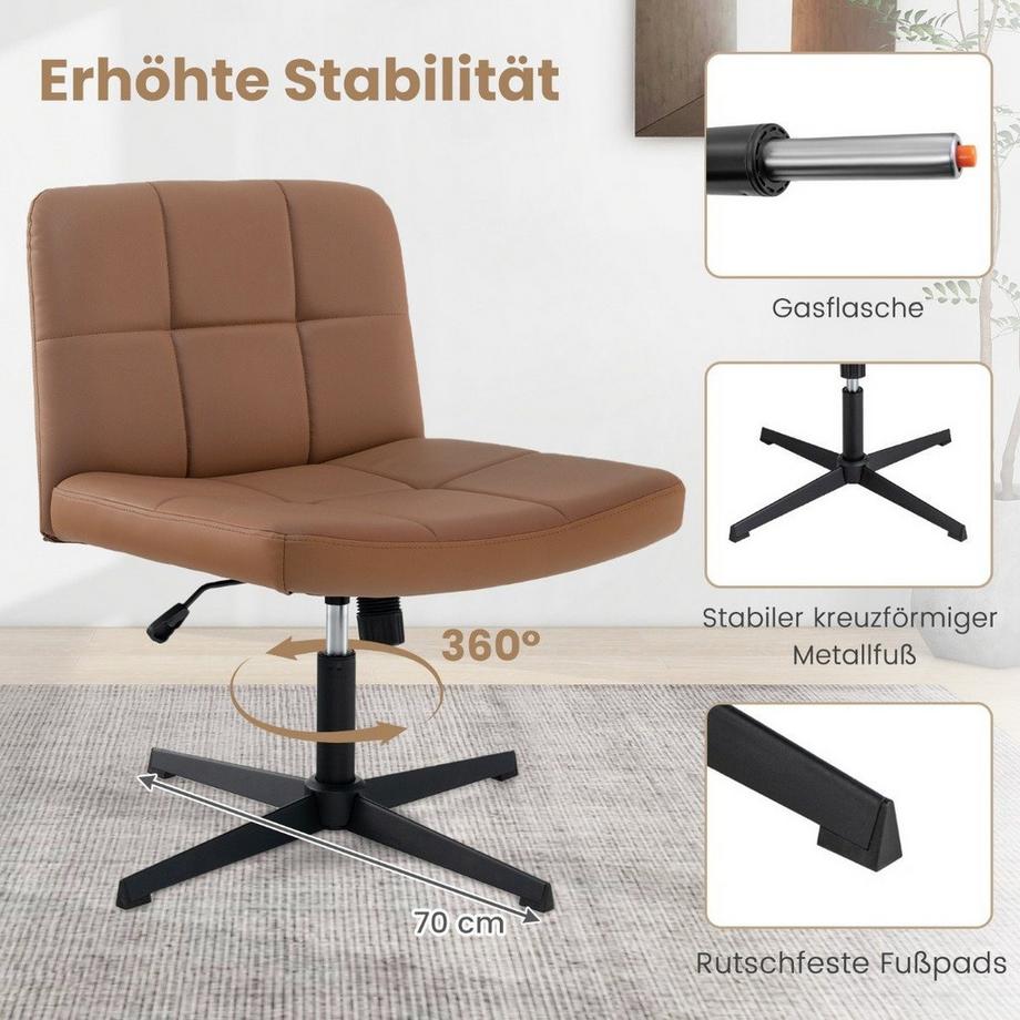 B2X  Bürostuhl ohne Armlehnen Schreibtischstuhl mit breitem Sitz & Wippfunktion Kunstleder für Heimbüro Braun 