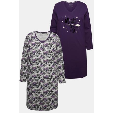 Ulla Popken  Bigshirts, 2er-Pack, V-Ausschnitt, leuchtender Frontprint 