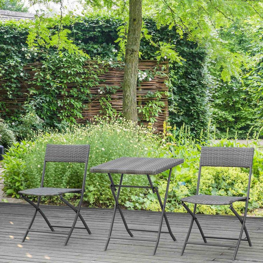 Northio Polyrattan Bistroset 2 Personen Sitzgruppe Rattan Gartenmöbel Grau  