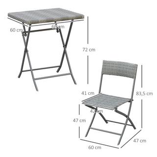 Northio Polyrattan Bistroset 2 Personen Sitzgruppe Rattan Gartenmöbel Grau  
