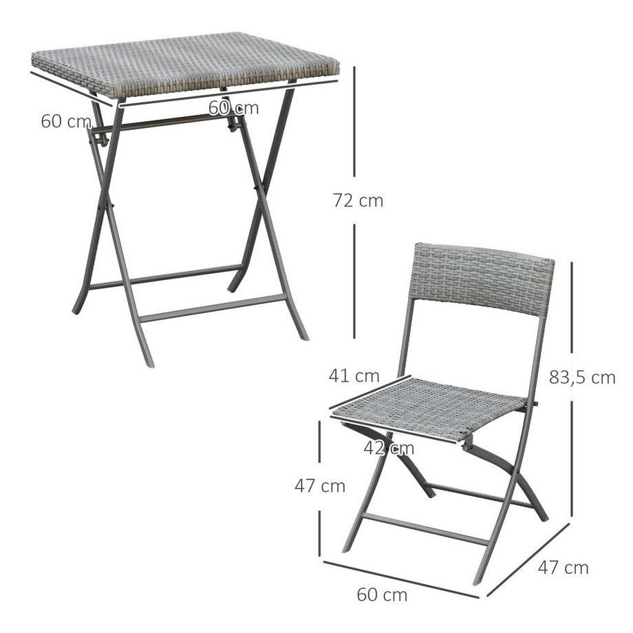 Northio Polyrattan Bistroset 2 Personen Sitzgruppe Rattan Gartenmöbel Grau  