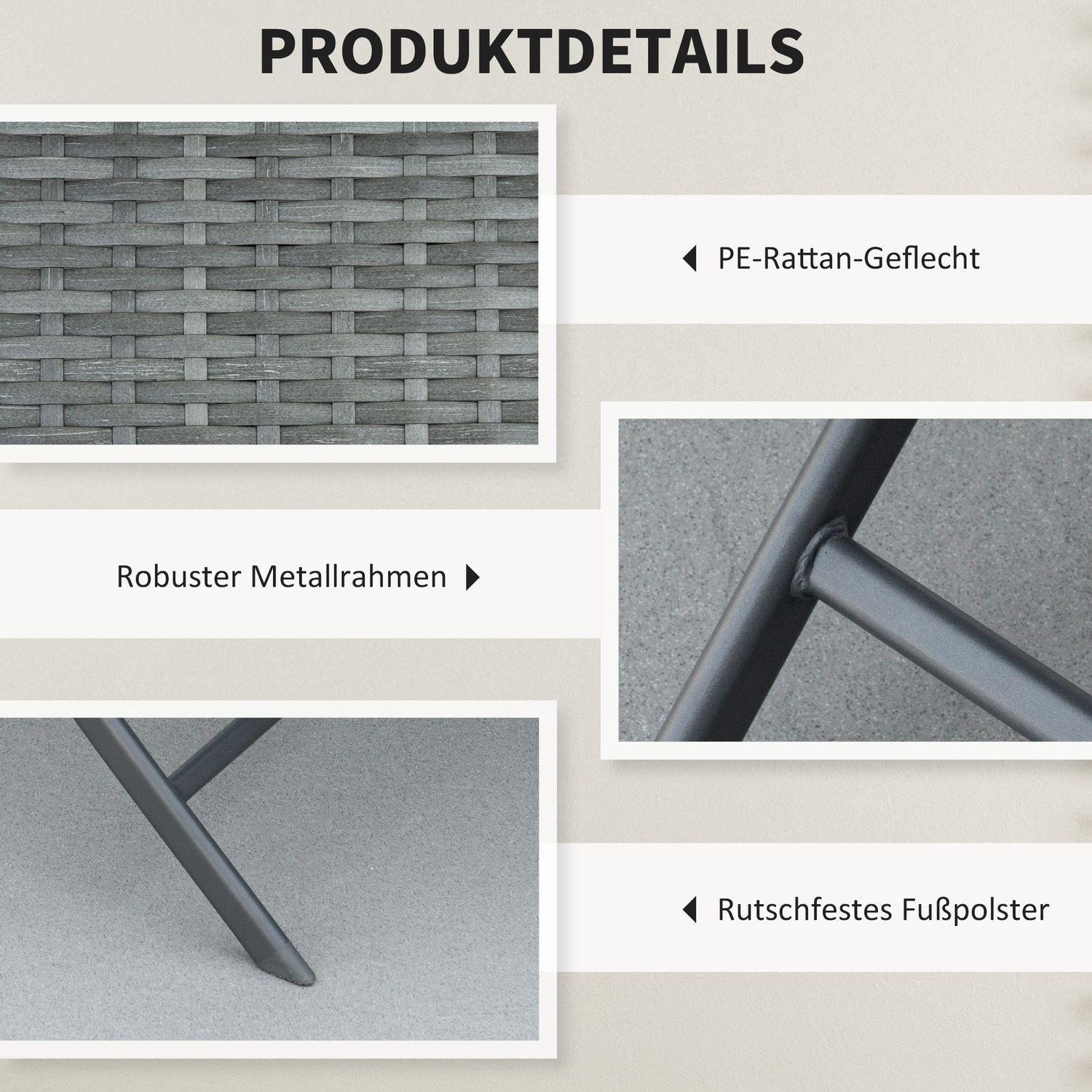 Northio Polyrattan Bistroset 2 Personen Sitzgruppe Rattan Gartenmöbel Grau  