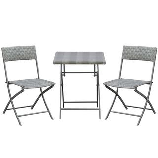 Northio Polyrattan Bistroset 2 Personen Sitzgruppe Rattan Gartenmöbel Grau  