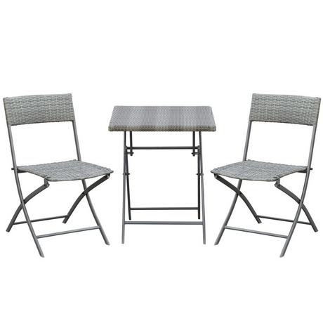 Northio Polyrattan Bistroset 2 Personen Sitzgruppe Rattan Gartenmöbel Grau  